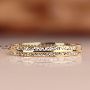Lab Grown Diamond Wedding Band, Double Row Pave Diamond Ring, 14K Gold Full Eternity Band, Dainty Stacking Ring, Minimalist Anniversary Gift