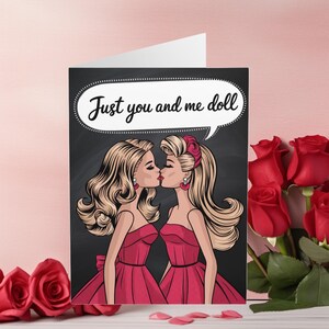 Carte de Saint-Valentin gay homosexuelle drôle, poupées juste vous et moi, cartes de Saint-Valentin gay drôles, cartes de Saint-Valentin LGBTQ + Saint-Valentin