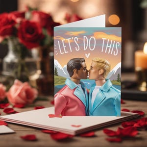 Funny Gay Queer Valentines Day Card Let's Do This Action Dolls Funny Gay Valentines Cards Valentines Cards LGBTQ+ Valentines Cards Gay
