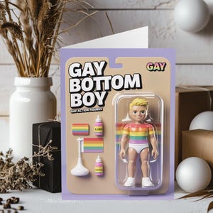 Carte d'anniversaire gay drôle drôle Bottom Boy figurine articulée jouet Cartes d'anniversaire gay drôles LGBTQ + Cartes d'anniversaire drôles Cartes gays