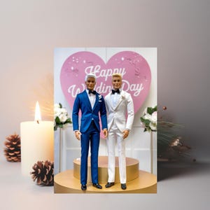Gay Wedding Civil Partnership Card Happy Wedding Day Heart Gay Dolls In Suits Cute Gay Wedding Card LGBTQ+ Greeting Wedding Cards