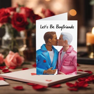 Carte de Saint-Valentin homosexuelle drôle Soyons des petits amis Poupées Action Cartes de Saint-Valentin gay drôles Cartes de Saint-Valentin LGBTQ+ Cartes de Saint-Valentin gay
