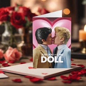 Carte de Saint-Valentin homosexuelle amusante, juste vous et moi, poupées articulées Cartes de Saint-Valentin gays amusantes, cartes de Saint-Valentin LGBTQ+