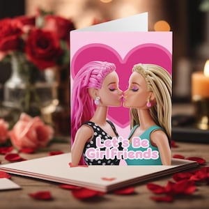 Carte de Saint-Valentin gay homosexuelle drôle, lesbiennes, soyons copines, poupées, cartes de Saint-Valentin gay drôles, cartes de Saint-Valentin LGBTQ + Saint-Valentin