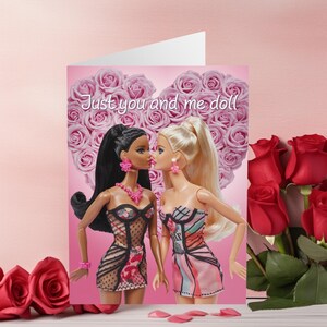 Carte de Saint-Valentin gay homosexuelle drôle, poupées juste vous et moi, cartes de Saint-Valentin gay drôles, cartes de Saint-Valentin LGBTQ + Saint-Valentin