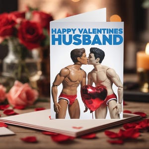 Carte de Saint-Valentin homosexuelle drôle, Saint-Valentin heureuse mari, poupées d'action Cartes de Saint-Valentin gays drôles Cartes de Saint-Valentin LGBTQ + Saint-Valentin