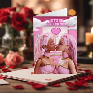 Funny Gay Queer Lesbian Valentines Day Card Let&#39;s Be Girlfriends Pink Dolls Funny Gay Valentines Cards Valentines Cards LGBTQ+ Valentines