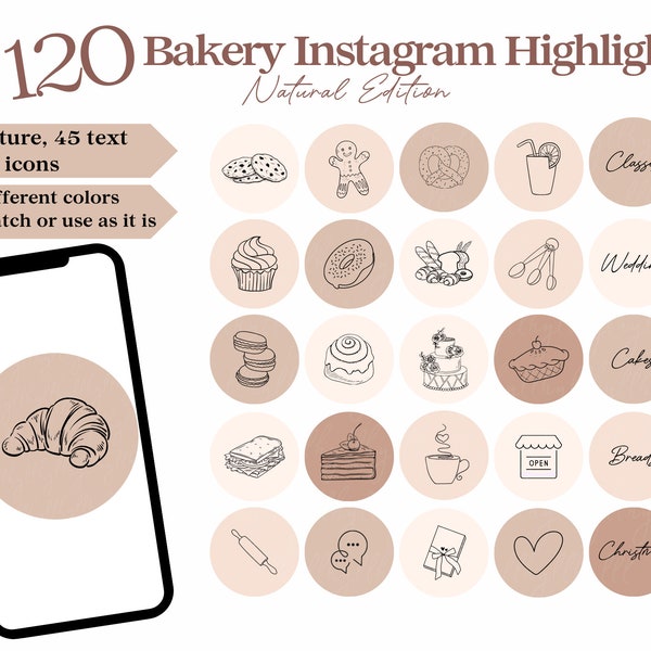 Bäckerei Instagram Highlight Cover, Back Instagram Icons, braunes Instagram Cover, Dessert Icons für Instagram, Instagram Bundle, Minimalist