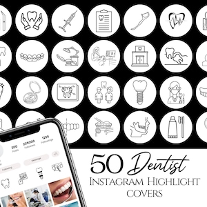 50 Dentist Instagram Highlight Covers Dental Care Icons for Instagram Dentist Black Illustration on White Background Dentist Instagram Story