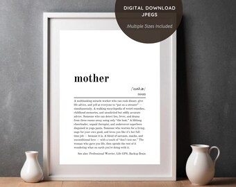 Mother Funny Dictionary Definition Printable Wall Art - Birthday, Mother's Day, Special Occasions Gift - Genuine & Quote - Digital Download