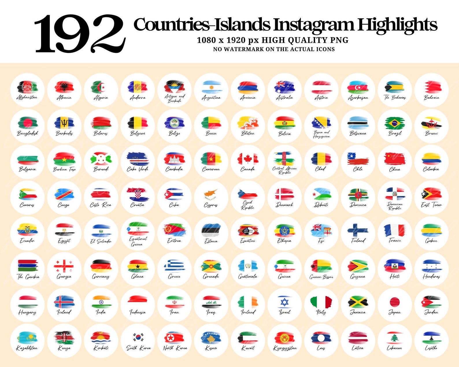 White Instagram Travel Highlight Cover 192 Countries and Islands Flag ...