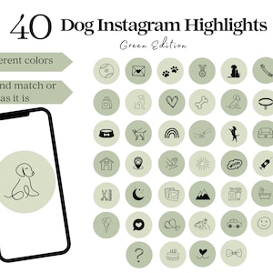 40 Dog Instagram Highlight Cover sage green, Mint dog Icons for instagram Animal, Dog Story Social Media Pet, Dog Icons for Instagram Bundle