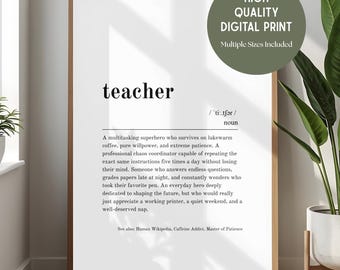 Teacher Funny Dictionary Definition Printable Wall Art - Birthday, Work, Back to School Gift - Genuine & Funny Quote - Digital Download