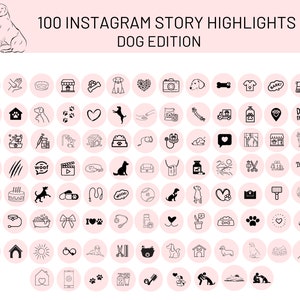 100 Hunde-Instagram-Highlight-Cover, Haustiere-Cover-Icons Tier, Dog Story Social Media Pet, Hunde-Icons für Instagram Bundle, rosa Hunde-Instagram