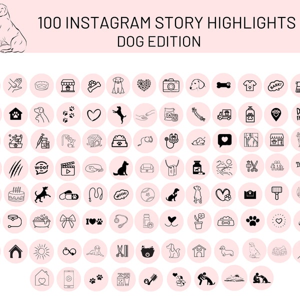 100 Dog Instagram Highlight Covers, Pets Cover Icons Animal, Dog Story Social Media Pet, Dog Icons for Instagram Bundle, pink dog instagram