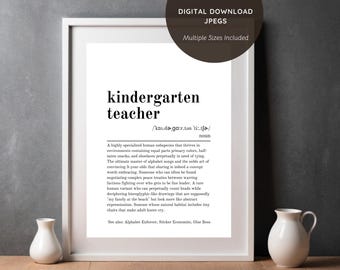 Kindergarten Teacher Dictionary Definition Printable Wall Art - Birthday Work Special Occasion Gift - Genuine & Funny Quote Digital Download