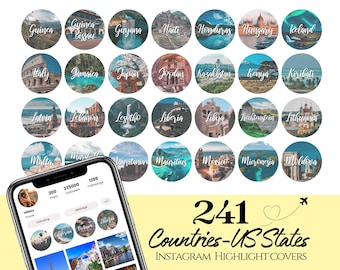241 Countries and US States Instagram Highlight Covers Travel IG Icons Instagram Stories Traveller Blogger Lifestyle IG Vacation Icons