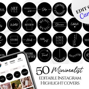 Minimal Editable Instagram Highlight Covers Black Luxury Instagram Highlight Icons Template Aesthetic Instagram Story Simple Boho Icons