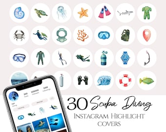 Watercolor Scuba Diving Instagram Highlight Covers, Adventure Icons, Diving Icons for Instagram, Diving Business, Outdoor Lover Blogger