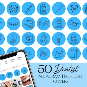 50 Dentist Instagram Highlight Covers Dental Care Icons for Instagram Dentist Black Illustration on Blue Background Dentist Instagram Story