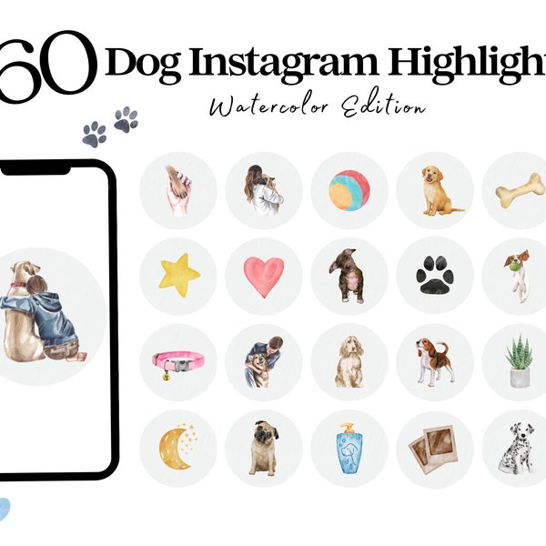 Dog Instagram Highlight Cover, Daily Pets Cover Icons Animal, Dog Story Social Media, Dog Icons Instagram Bundle, Pet Store, Watercolor Dog