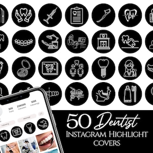 50 Dentist Instagram Highlight Covers Dental Care Icons for Instagram Dentist White Illustration on Black Background Dentist Instagram Story
