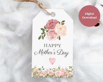 Happy Mother's Day Gift Tag Printable Tag Happy Mother's Day Tag Digital Gift Tags Pink Peach Floral Digital Download