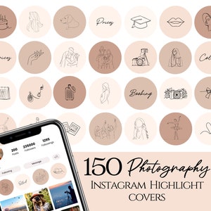 150 Photographer Instagram Highlight Cover Icons, Line Art photography covers, Minimal icon for Instagram, autumn brown wedding instagram