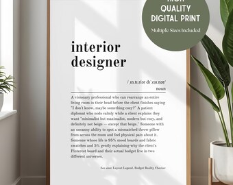 Interior Designer Funny Definition Printable Wall Art - Birthday, New Job & Retirement Gift - Digital Download