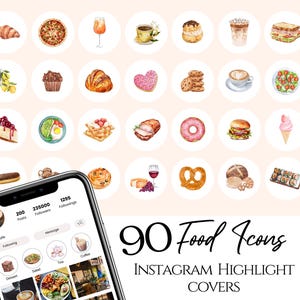 90 Food Instagram Highlight Covers, Food Blogger Instagram, Food Illustrationen für instagram, Restaurant Instagram Icons, Aquarell Essen