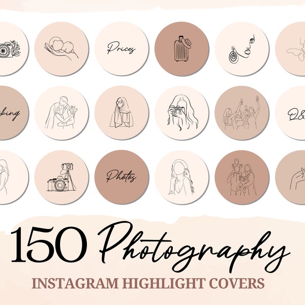 Photographer Instagram Highlight Cover Icons, Line Art photography covers, Minimal icon for Instagram Highlights, brown instagram icons
