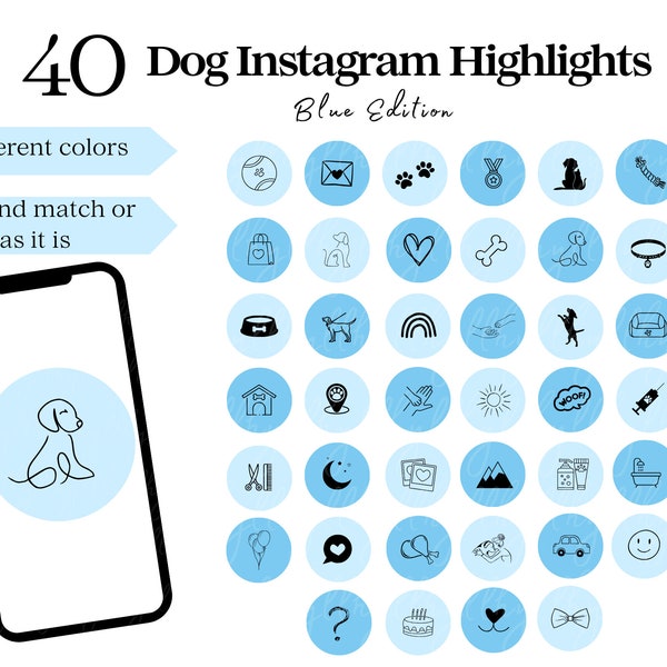 40 Hond Instagram Hoogtepunt Cover blauw, Dagelijkse Huisdieren Cover Pictogrammen Dier, Hond Verhaal Social Media Huisdier, Hond Pictogrammen voor Instagram Bundel