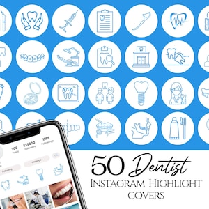 50 Dentist Instagram Highlight Covers Dental Care Icons for Instagram Dentist Blue Dentist Health Beauty Icons Dentist Instagram Story