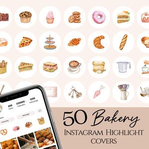Bakery instagram highlight covers, watercolor baking icons, food instagram icons, dessert icons for instagram, instagram highlight covers