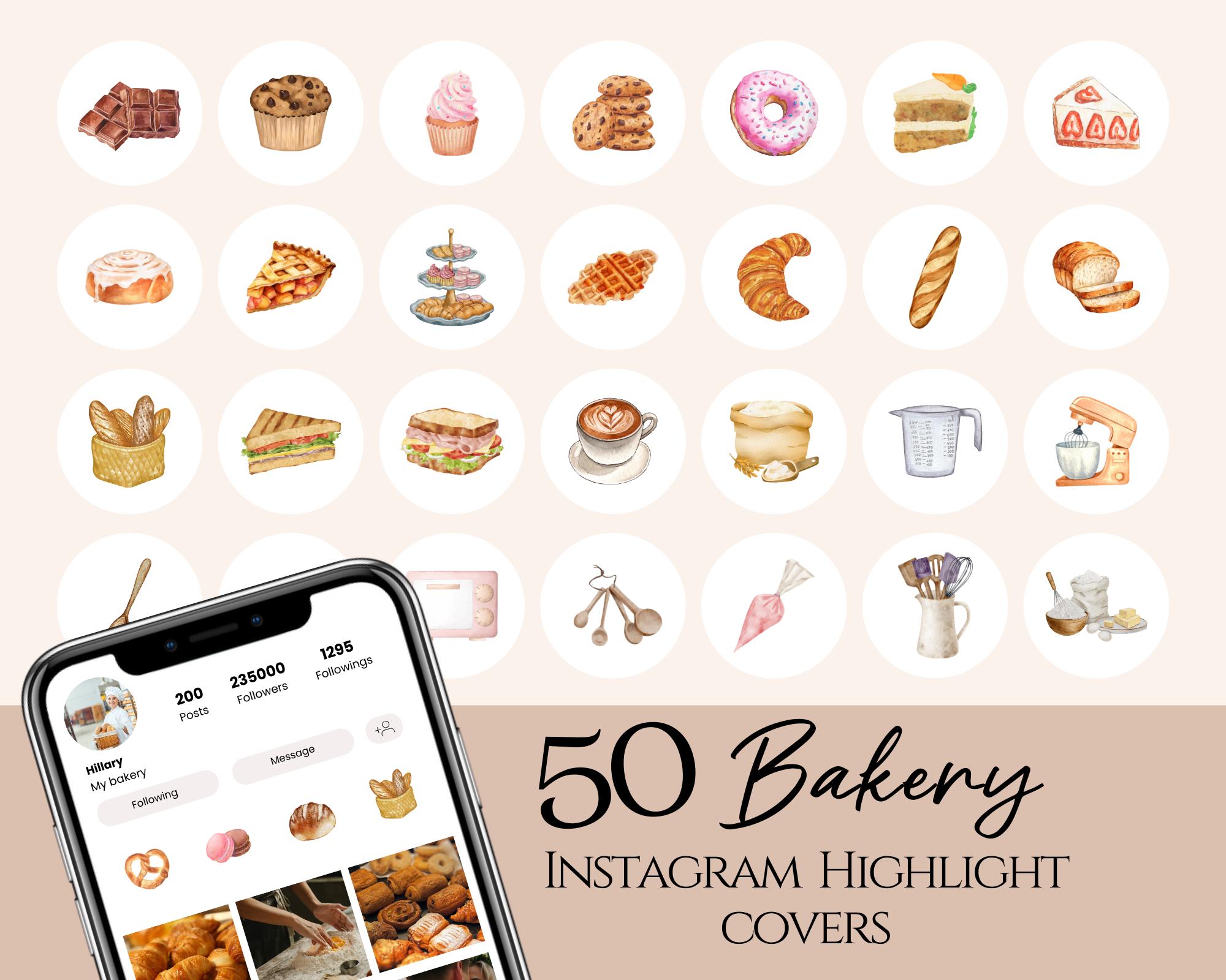 Bakery instagram highlight covers, watercolor baking icons, food instagram icons, dessert icons for instagram, instagram highlight covers