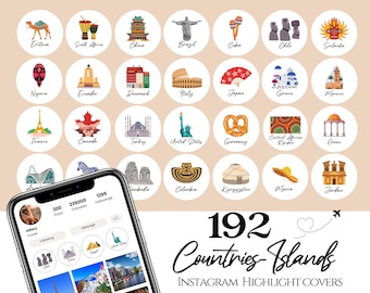 Instagram Travel Highlight Cover 192 Countries and Islands Clipart on a White Background for Instagram Stories Traveller IG Vacation Icons