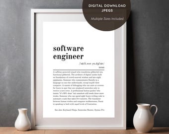 Software Engineering Student Dictionary Definition Printable Wall Art - Birthday Work Gift Genuine & Funny Quote - Digital Download