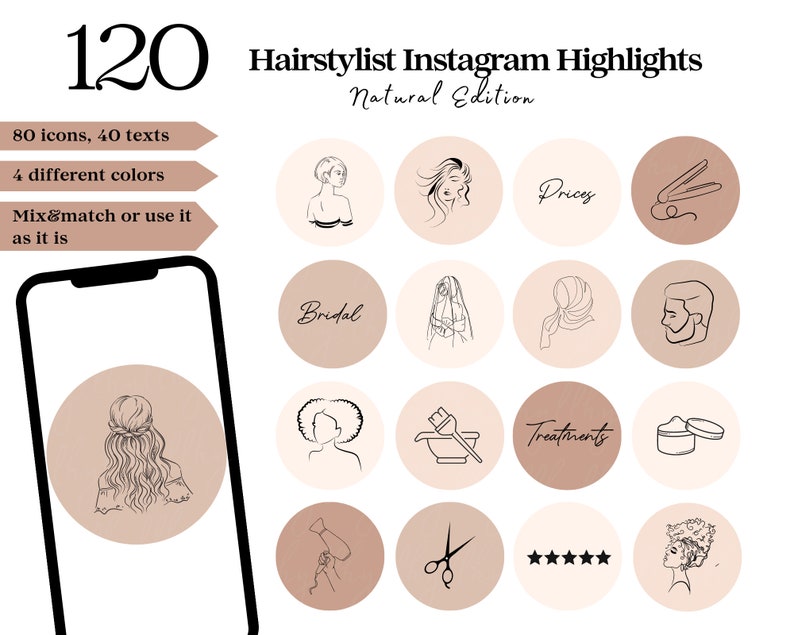 Hairstylist Instagram Highlight Covers, íconos naturales de peluquería de instagram, Minimalist brown hair salon business Instagram, peluquero imagen 1