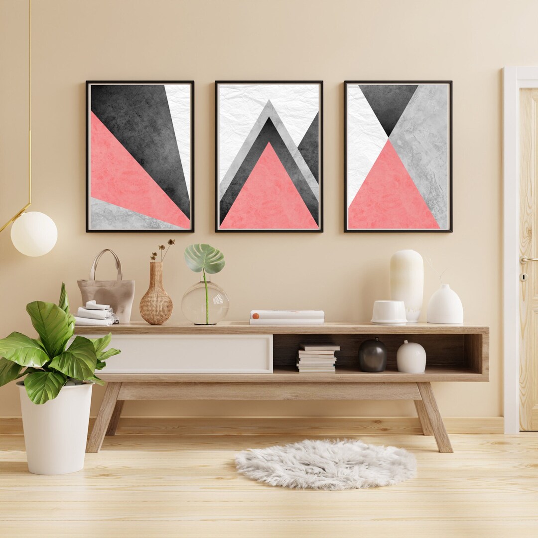 Four Shades Texture Light Grey & Pink Wall Art Set of 3 Etsy