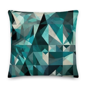 Teal Geometric Art Cushion – Chic Abstract Throw Pillow in Cool Tones