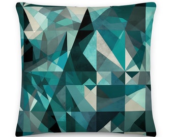 Cojín geométrico verde azulado: cojín de arte abstracto moderno