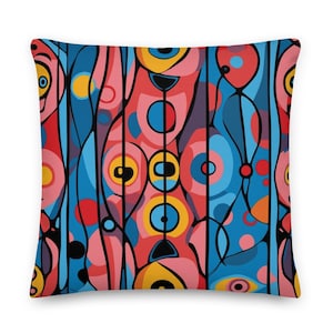 Colorful Abstract Cushion – Bold Mid-Century Modern Throw Pillow in Blue & Pink