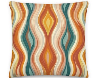 Retro Waves Throw Pillow - Vibrant 70s-Inspired Teal and Orange Cushion