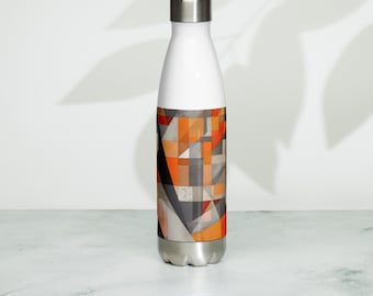 Geometric Orange and Grey Stainless Steel Water Bottle - 17 oz Vacuum Flask