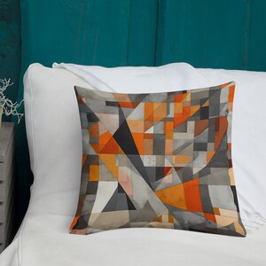 Orange and Grey Geometric Abstract Design - Premium Pillow