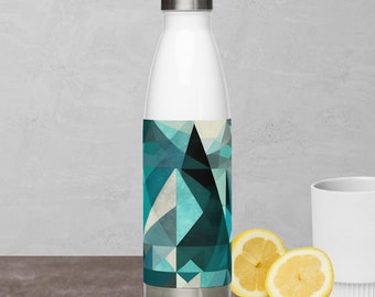 Geometric Teal Stainless Steel Water Bottle - 17 oz Vacuum Flask (half litre)