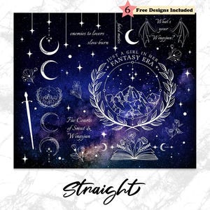Romantasy Fantasy Smut Designs Book Reader PNG, Witchy Blue Galaxy, 20oz Skinny Tumbler Wrap, Seamless Sublimation, Digital Download