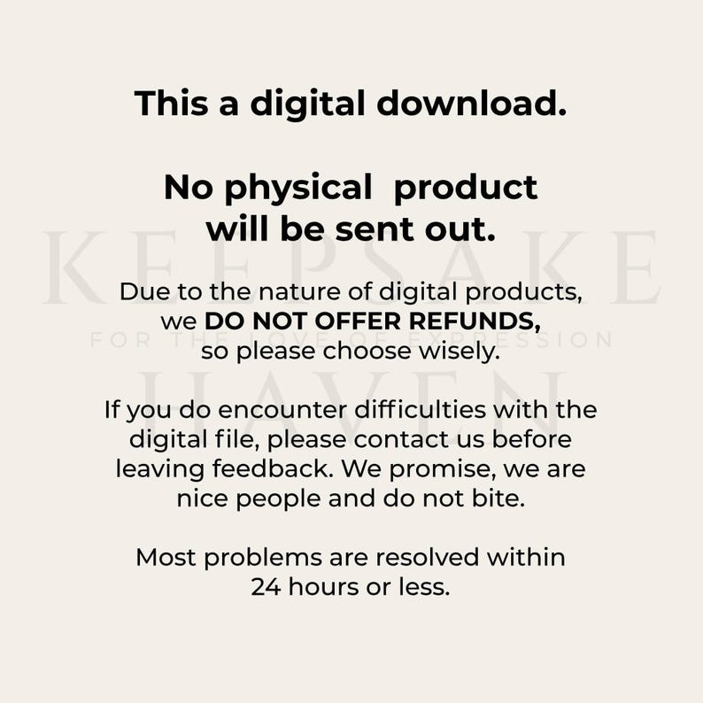 a white poster with the words, this is a digital downloaded no physical product will