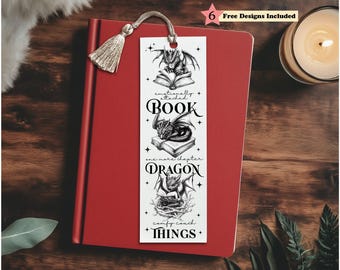 Romantasy Book Dragon Bookmark for Women SVG PNG, Printable Bookmarks, Vintage Book Lover Merch, Digital Download, DIY Gift for Reader