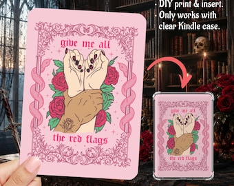 Dark Romance Red Flags Trigger Pink Roses Snakes Kindle Insert Clear Case PNG, Paperwhite, Basic, Colorsoft Printable, Digital Download